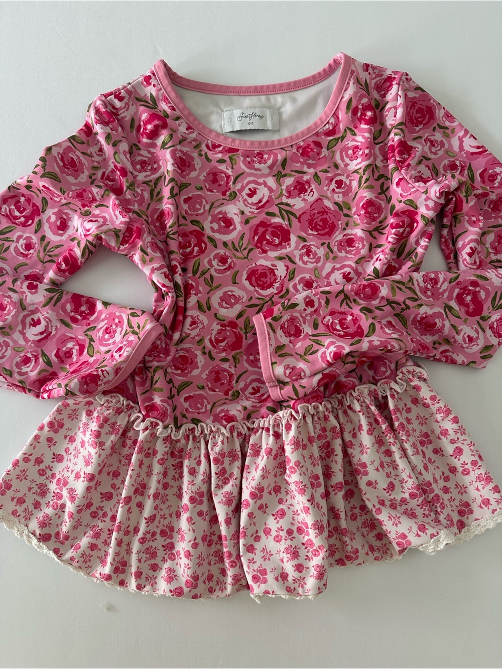 Sweet Honey Girls Covered In Roses Peplum Swim Rash Guard Size 12